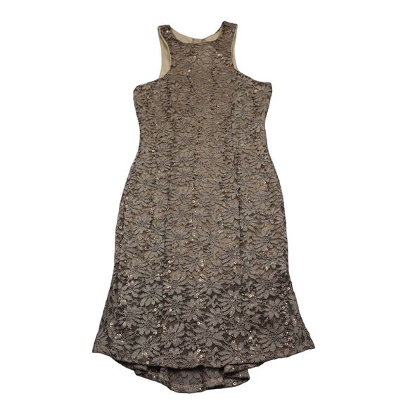 Coco Avante Dresses & Skirts - Coco Avante Dress Womens M Brown Floral Lace Sequin Sleeveless Round Neck Outfit